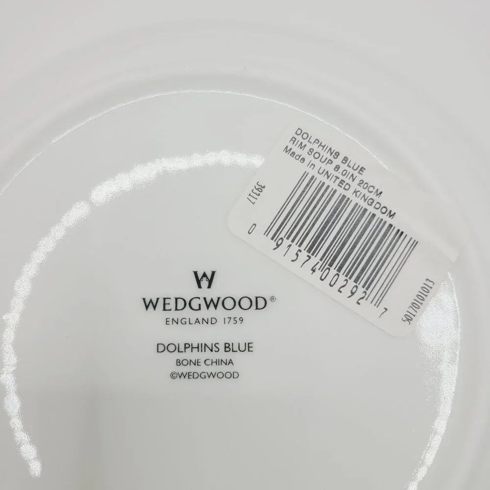 Wedgwood Dolphins Blue Rim Soup Bowl New with Tags Replacement Nautical Silver - Picture 7 of 9